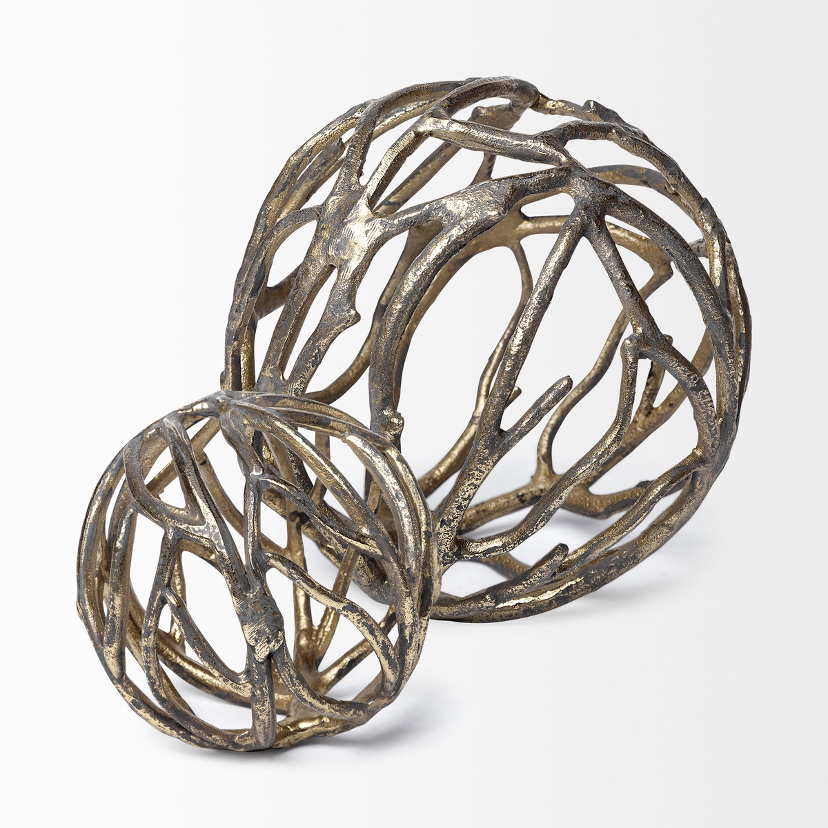 Sphaira Noir II Large 7L x 7W Gold Cast Aluminum Decorative Tree Branch Orb, Decorative Object by Mercana, 7" length x 7" width x 7" height View 6
