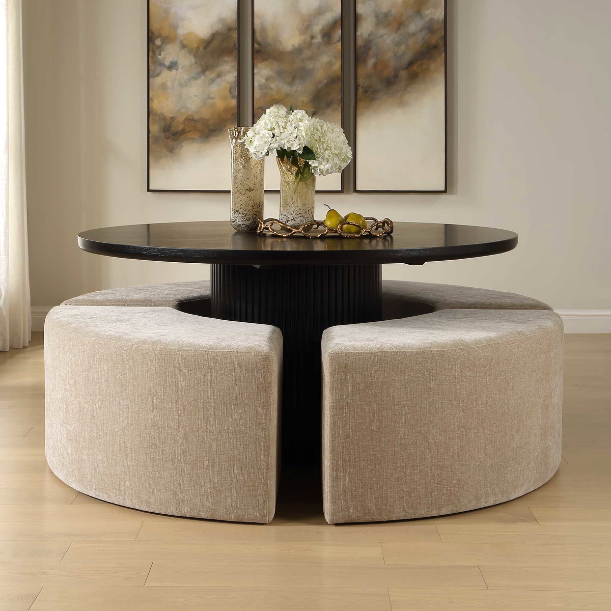 Khai Rounded Plush Dining Bench, Benche by Uttermost, 44.5" width x 20" height x 19" depth View 2