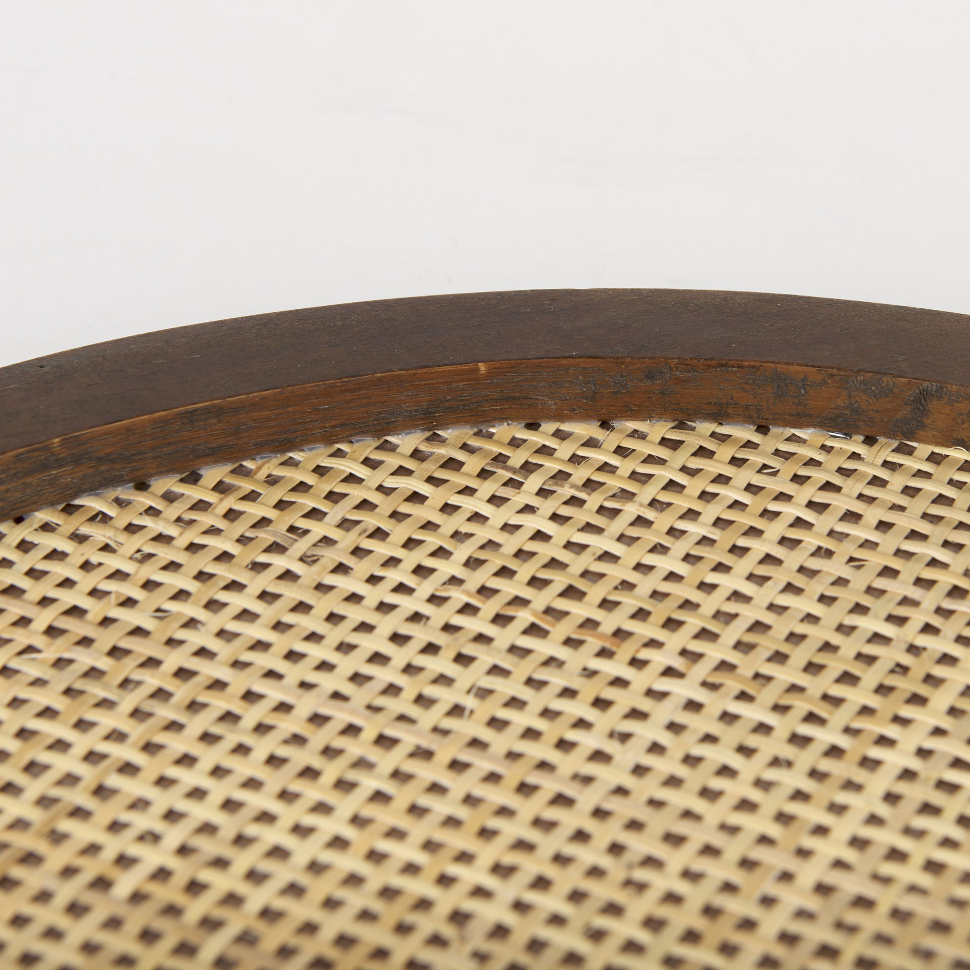 Silas Cane and Medium Brown Wood Round Tray large image 