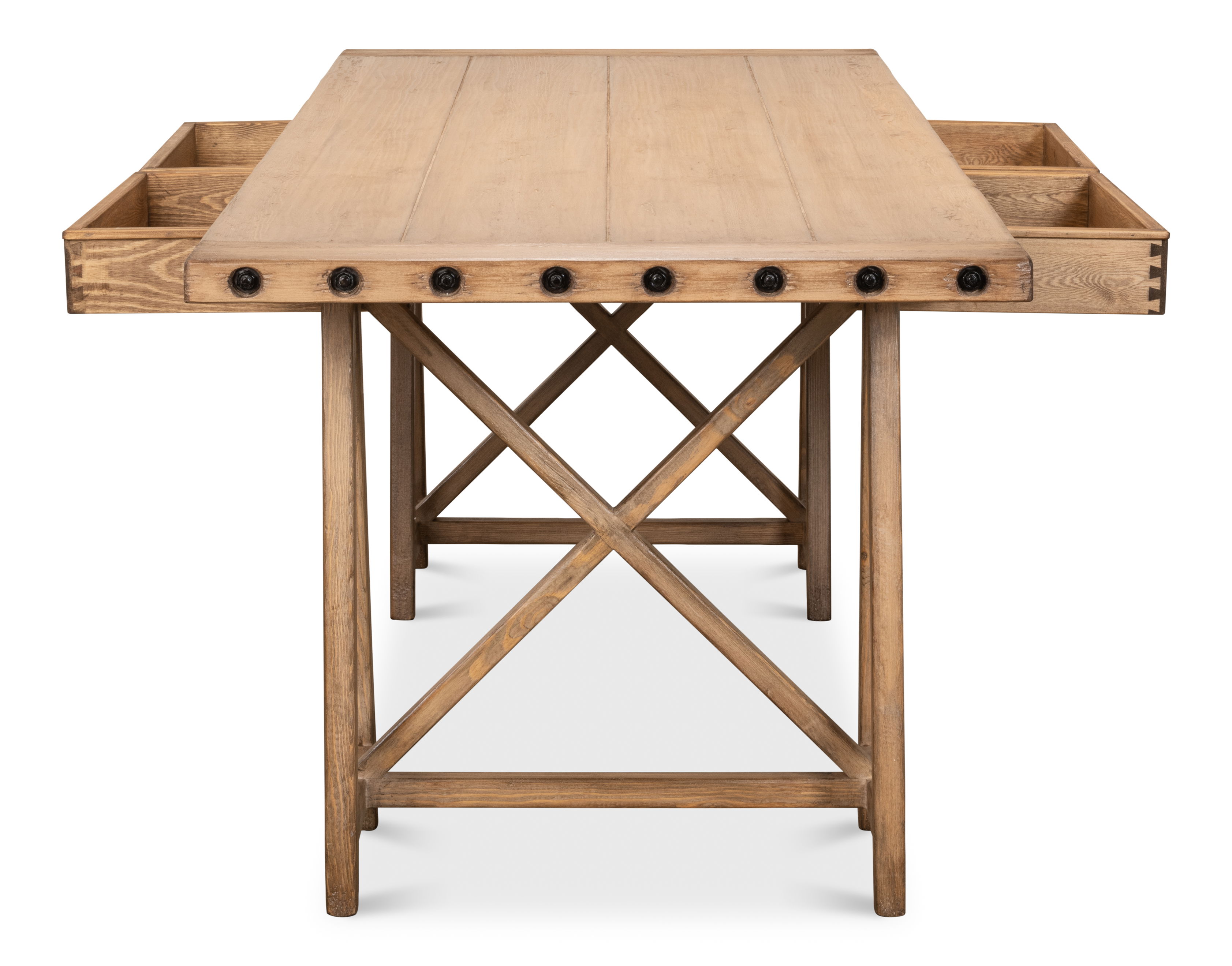 Sawhorse Desk, Natural Polished Old Pine, by Sarreid, 87" length x 33" width x 30" height View 4