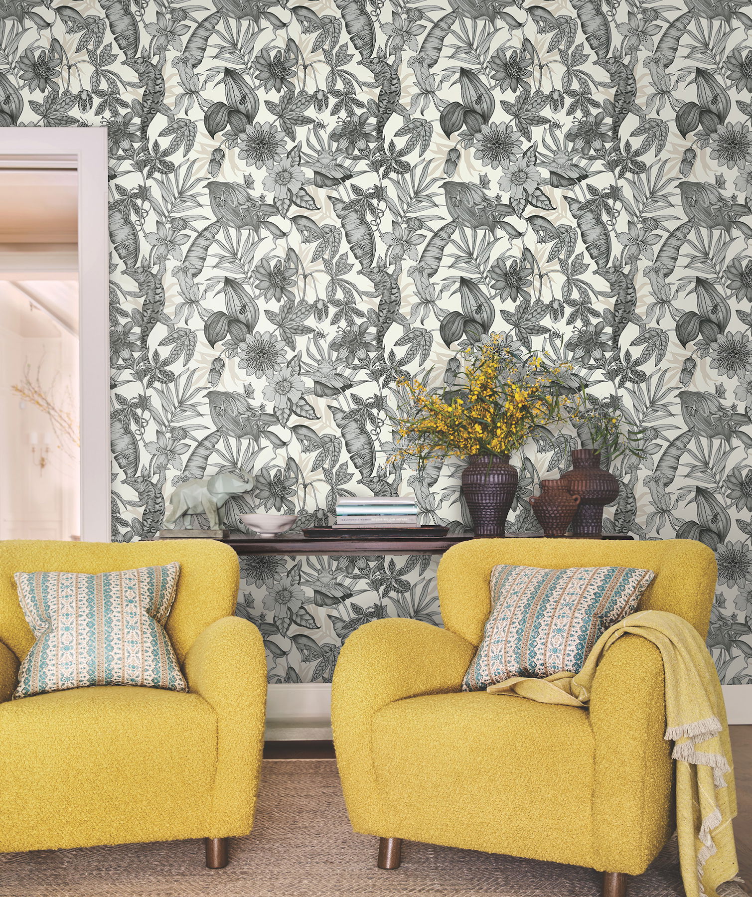 Rainforest White & Charcoal Wallpaper large image 