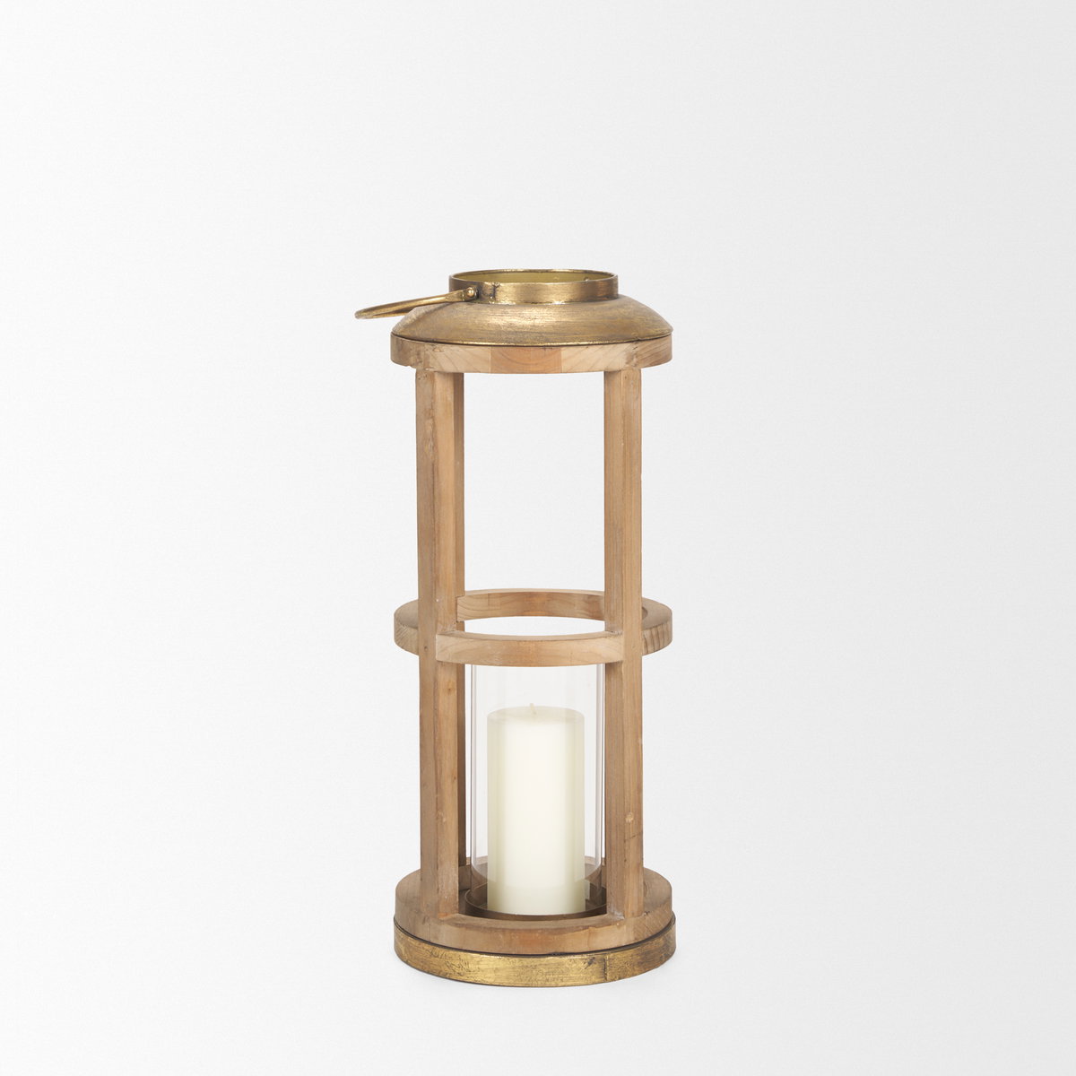 Andy II Small Natural Wood Cylindrical Lantern, Lighting by Mercana, 8.27" length x 8.27" width x 25.59" height View 4