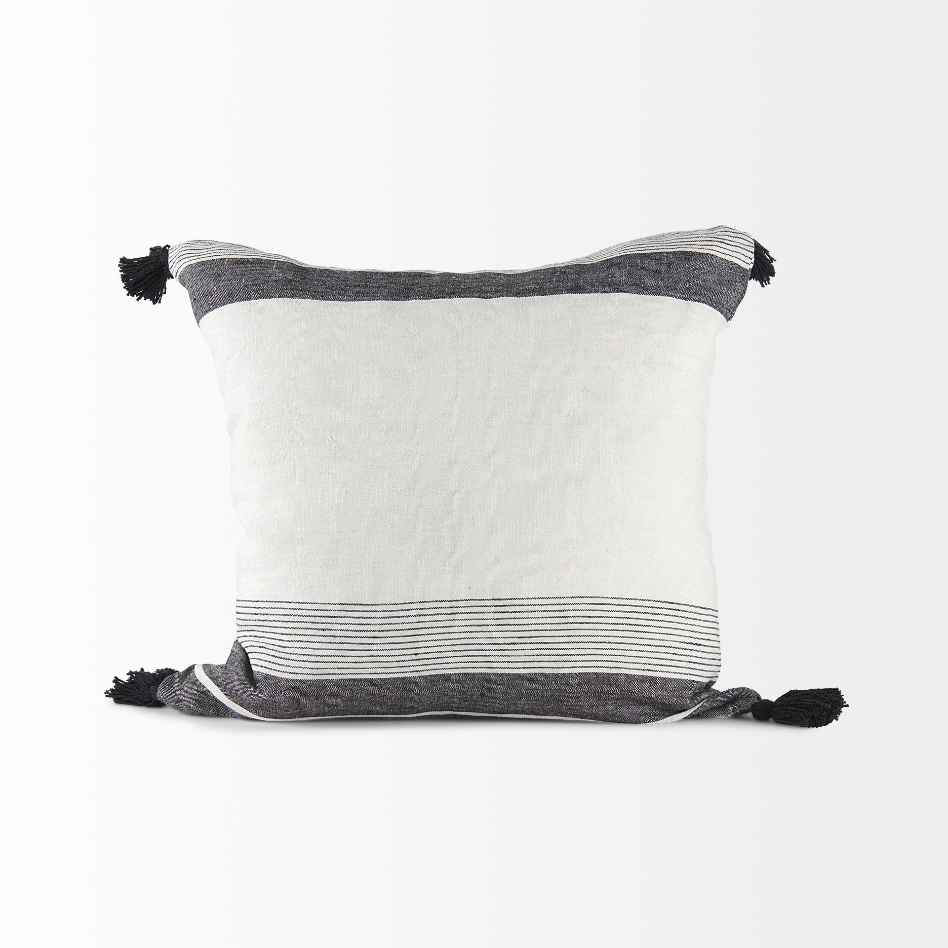 Kimia 20L x 20W White and Black Fabric Herringbone and Fringed Decorative Pillow Cover large image 