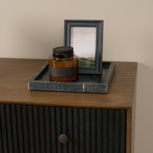 Grace  Medium Brown Wood with Black Metal Frame 3 Drawer Accent Cabinet