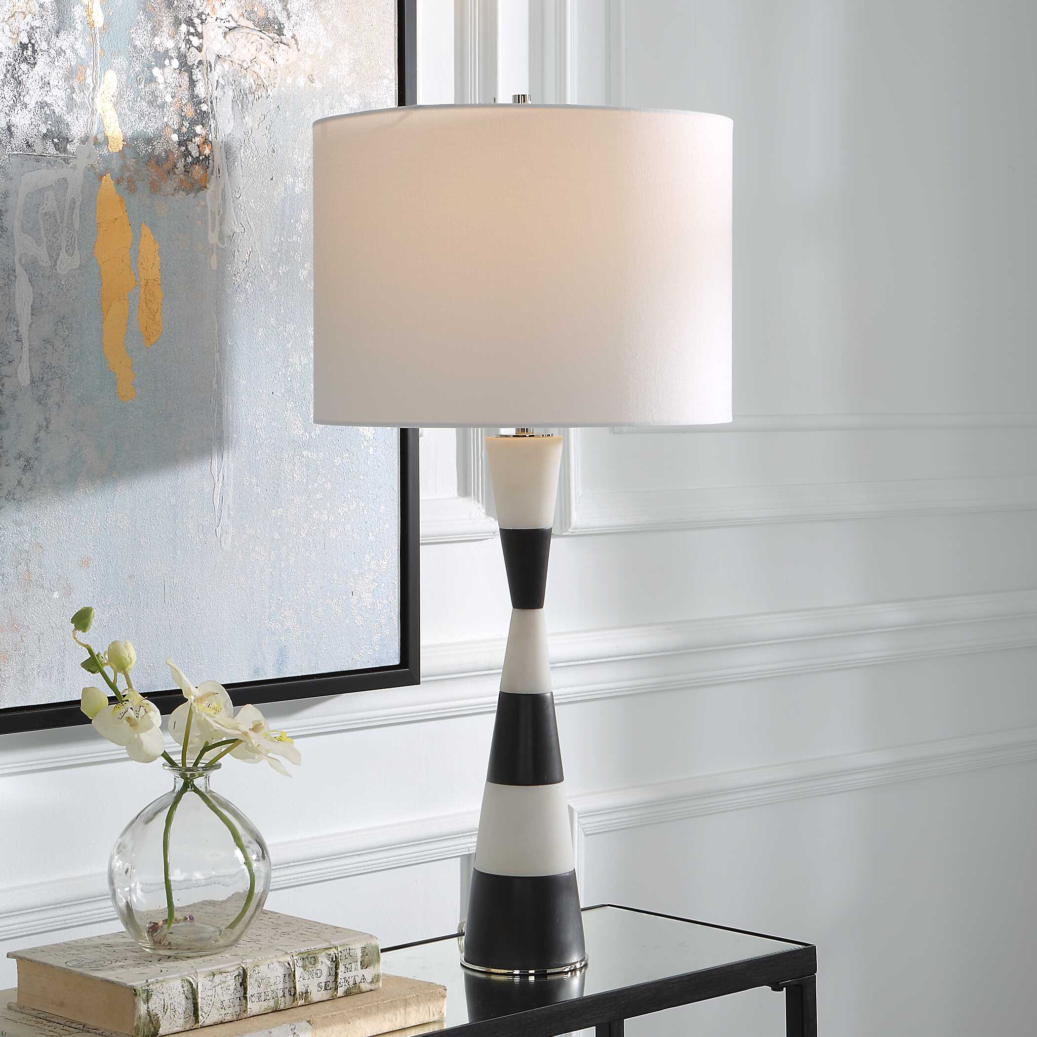 Bandeau Banded Stone Table Lamp, by Uttermost, 14" width x 29.5" height x 14" depth View 2