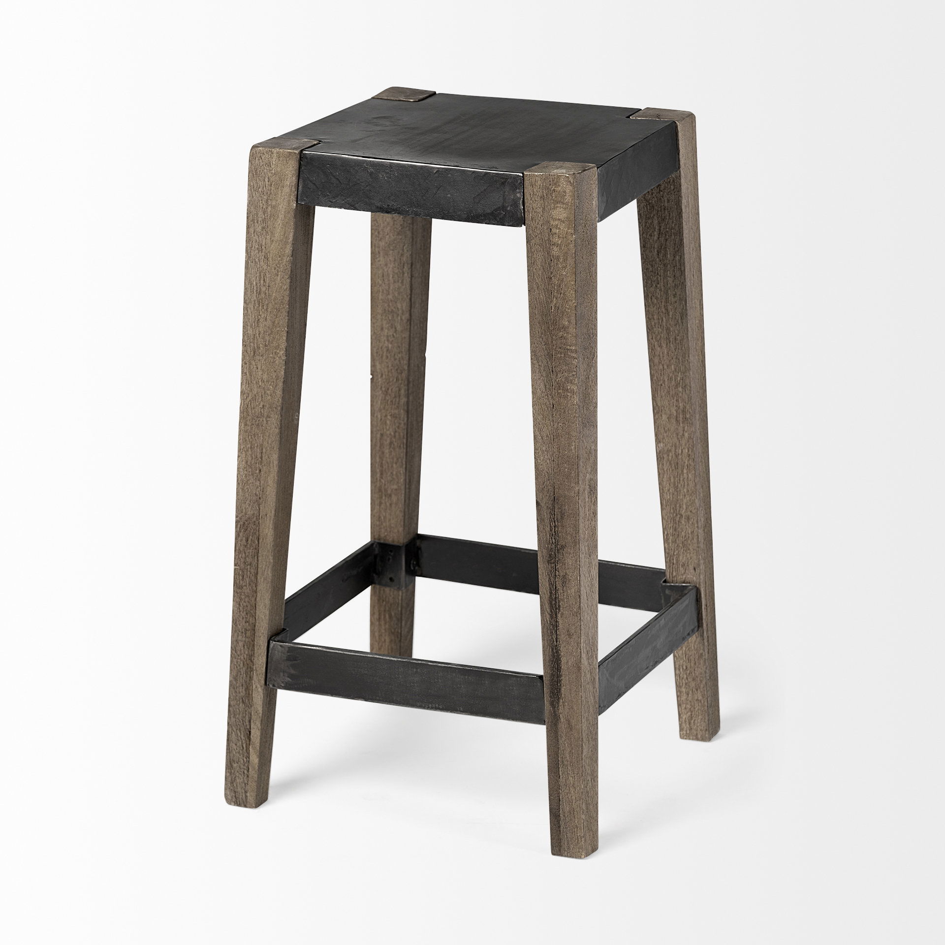 Nell 26' Seat Height Black Metal Seat & Foot Rest With Brown Wood Legs Stool, Counter & Bar Stool by Mercana, 15" length x 15" width x 26" height View 7