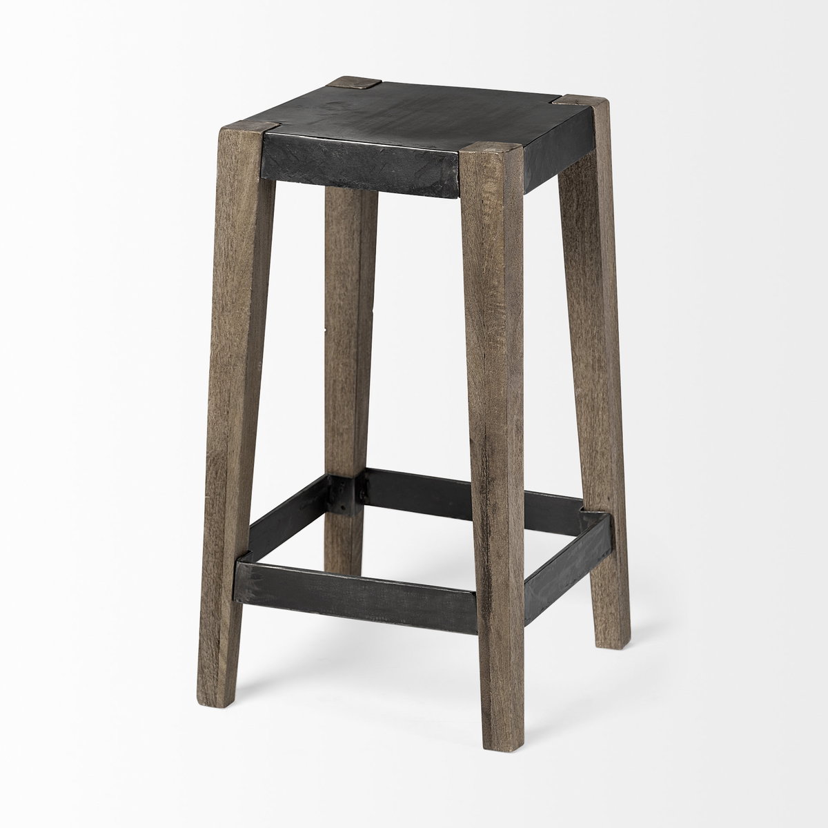 Nell Backless 26in Seat Counter Stool | Black Metal with Wood, Counter & Bar Stool by Mercana, 15" length x 15" width x 26" height View 7