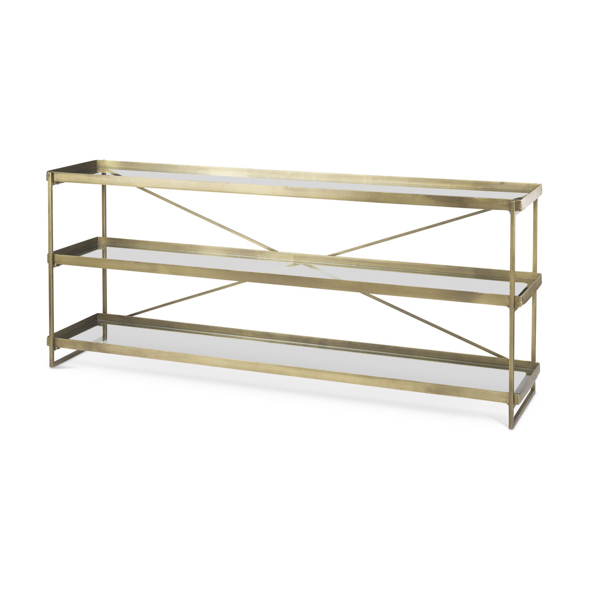Trey  Gold Metal with Glass Console Table, by Mercana, 72" length x 16" width x 30" height View 1