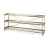 Trey  Gold Metal with Glass Console Table, by Mercana, 72" length x 16" width x 30" height thumbnail 1