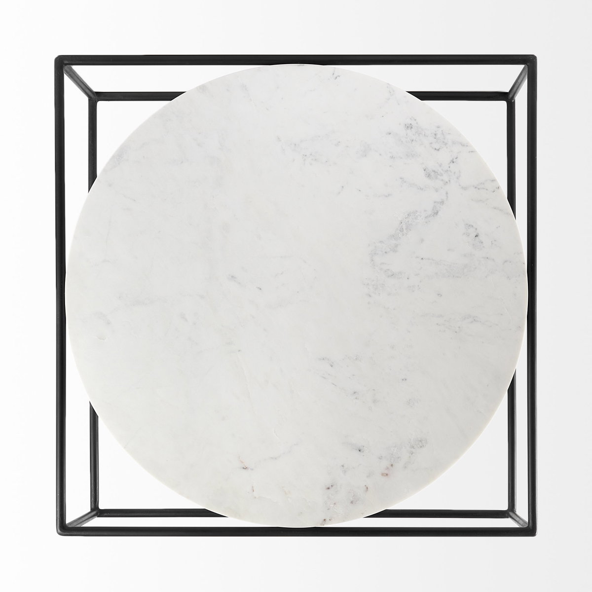 Austen 36L x 36W x 14.5H Round White Marble Top with Black Metal Frame Coffee Table, by Mercana, 36" length x 36" width x 14" height View 8