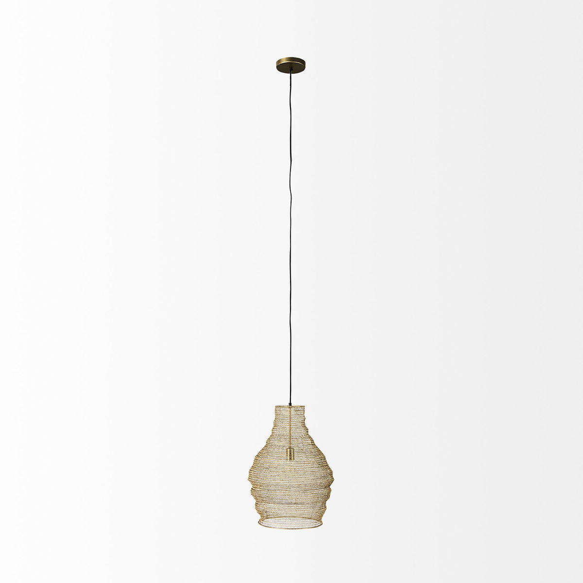 Halycon  Gold Mesh and Iron Pendant Light, by Mercana, 16" length x 16" width x 20" height View 3