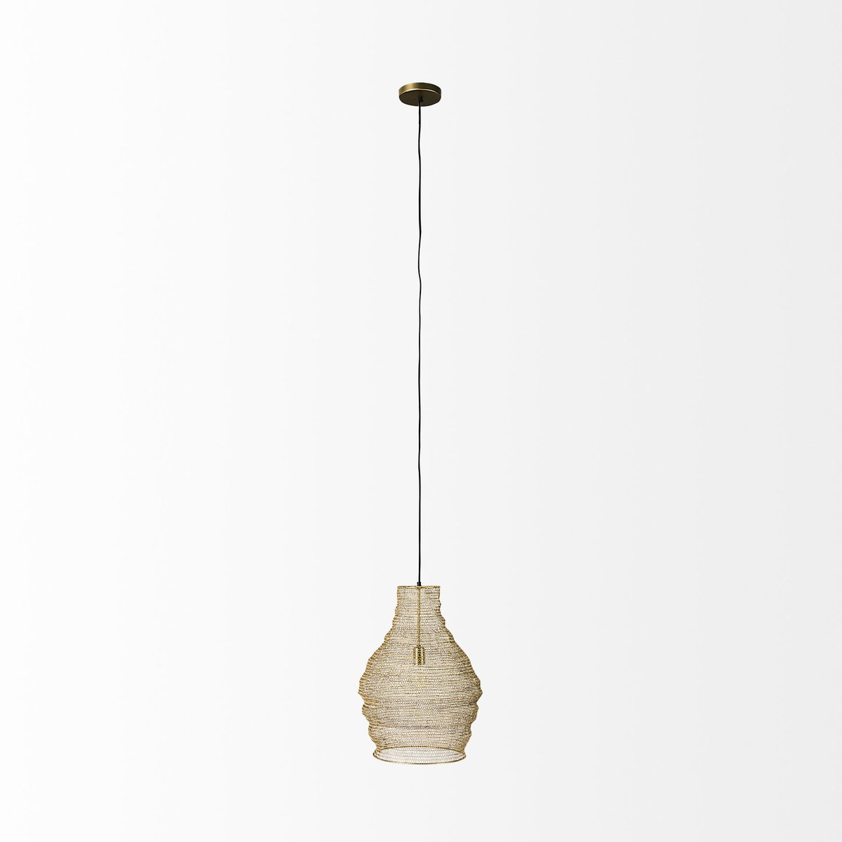 Halycon  Gold Mesh and Iron Pendant Light, by Mercana, 16" length x 16" width x 20" height View 3