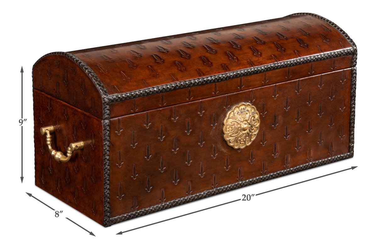 Baron's Leather Box  Oxblood, by Sarreid, 8" length x 1'8" width x 9" height View 11