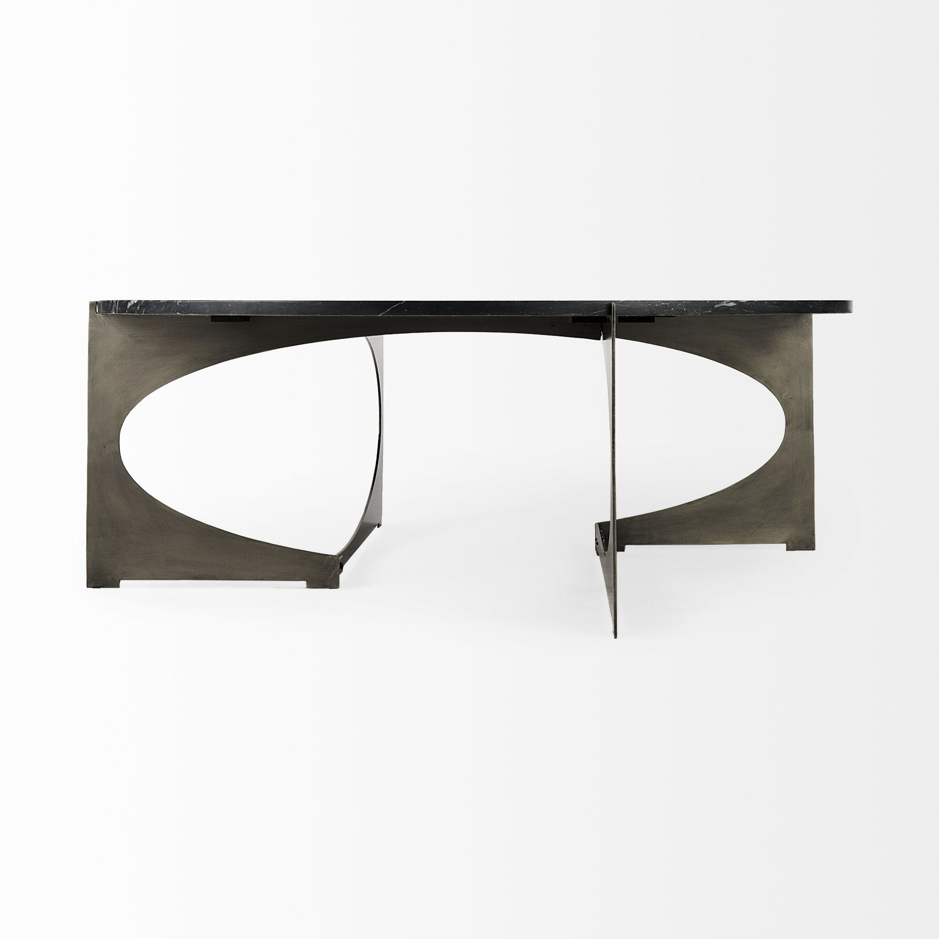 Reinhold III Black Marble Top Iron Coffee Table, by Mercana, 49" length x 49" width x 17.75" height View 6