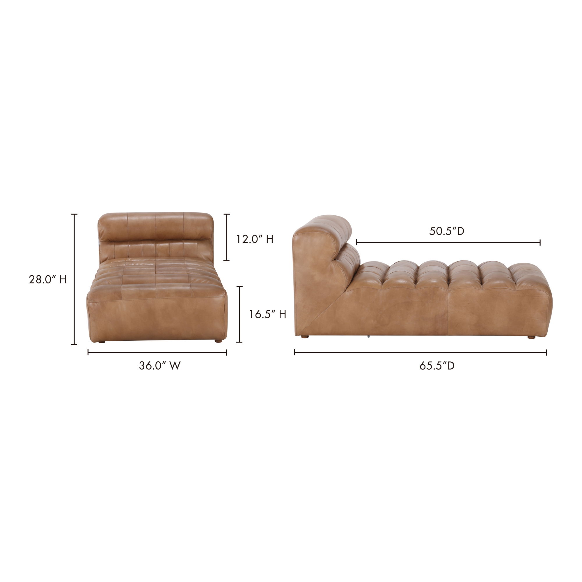 Ramsay Leather Chaise Tan, Chaise Lounges & Daybed by Moe's Home, 36" width x 28" height x 65.5" depth View 7