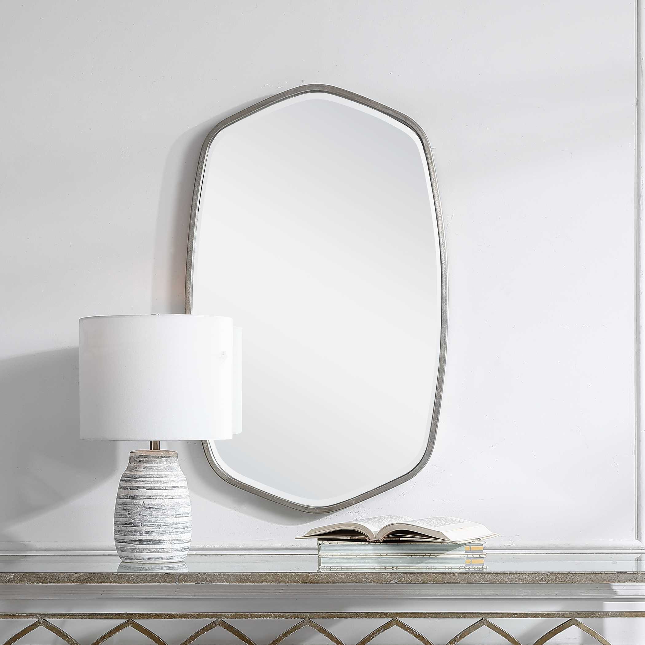 Duronia Brushed Silver Mirror, by Uttermost, 22.25" width x 36.25" height x 1.75" depth View 7