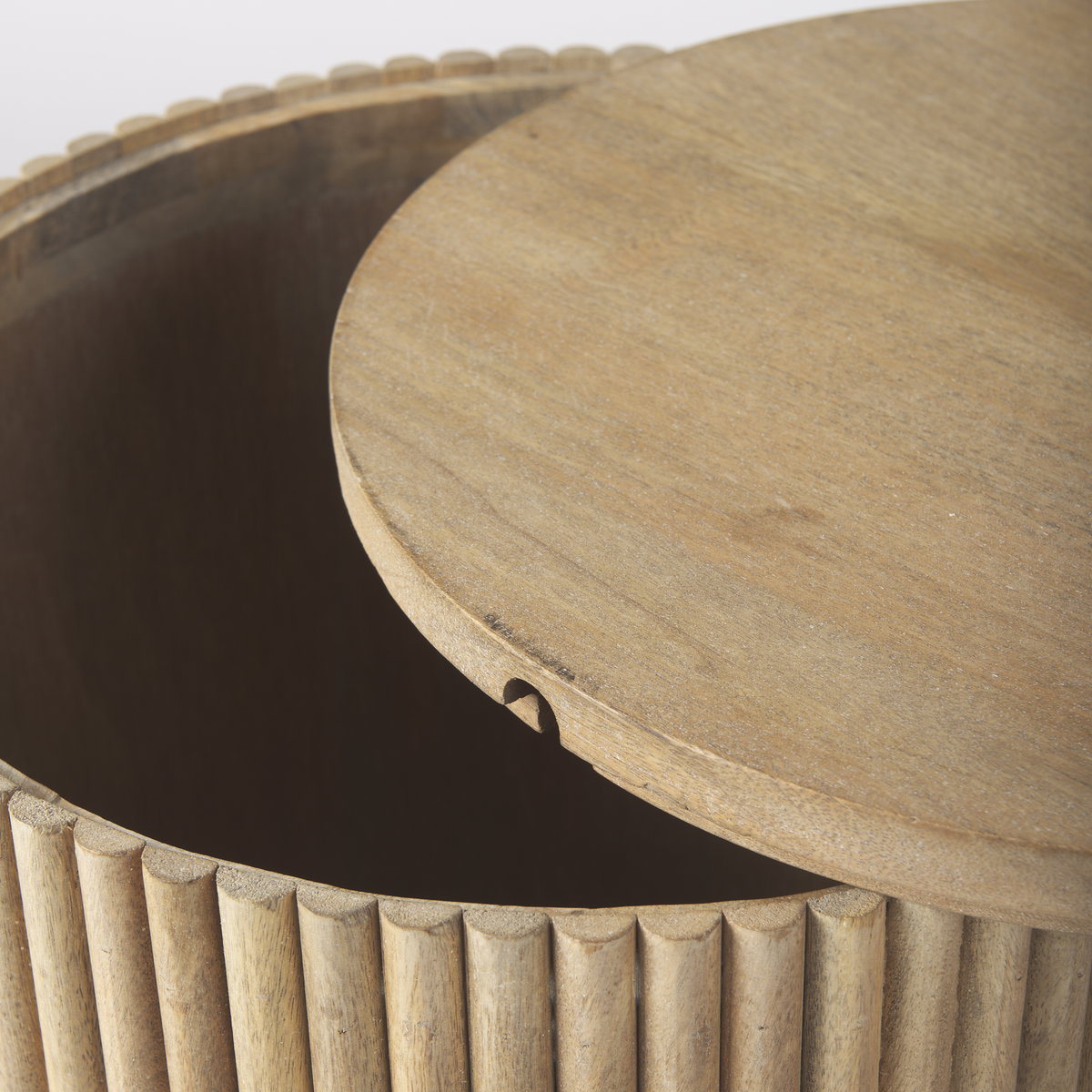 Terra 18L x 18W x 22H Light Brown Wood Fluted Round Side Table, Side & End Table by Mercana, 18" length x 18" width x 22" height View 8