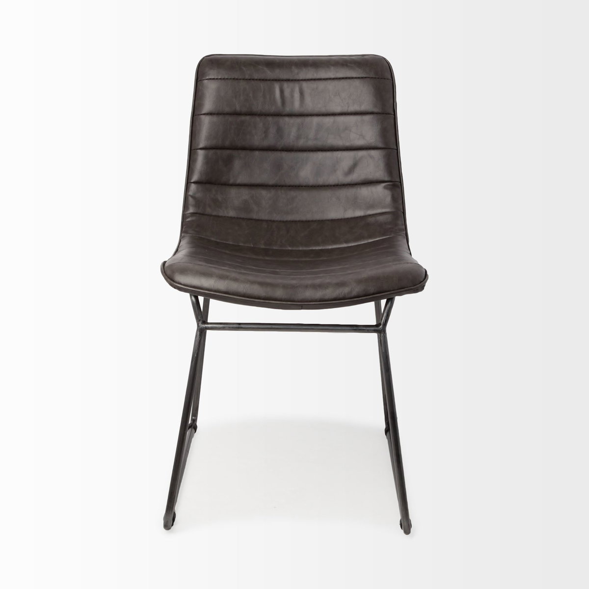 Thornton Solid Back Dining Side Chair | Faux Leather with Iron, Dining Chair by Mercana, 17.72" length x 24.8" width x 31.5" height View 5