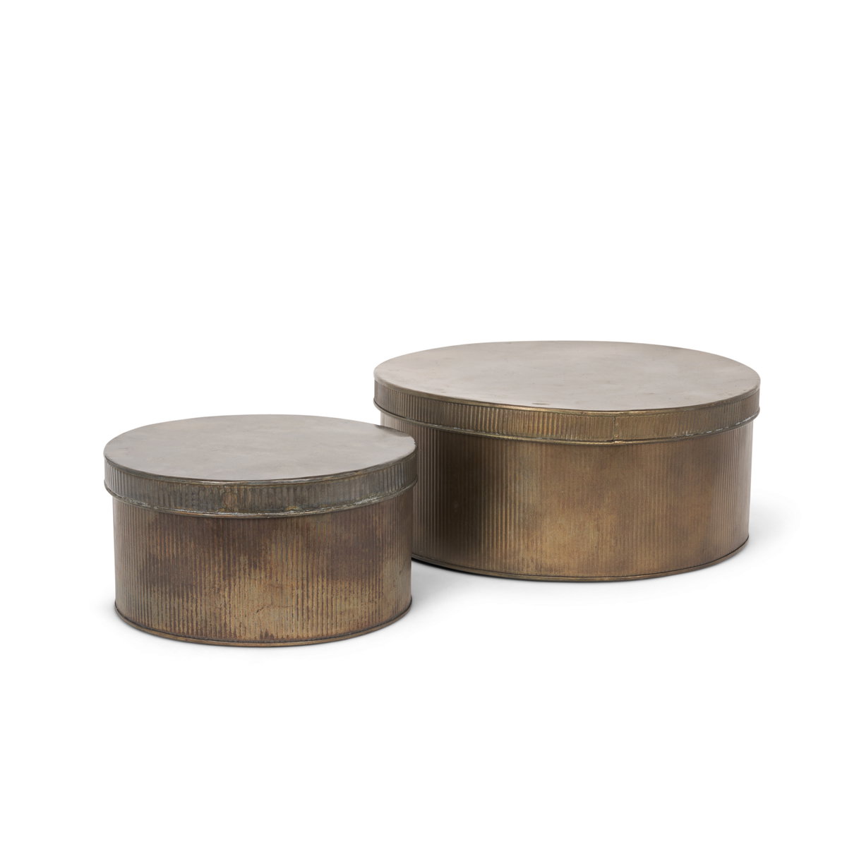 Josephine Round Antique Gold Metal Box (Set of 2), Boxe by Mercana, 14.17" length x 14.17" width x 5.91" height View 1