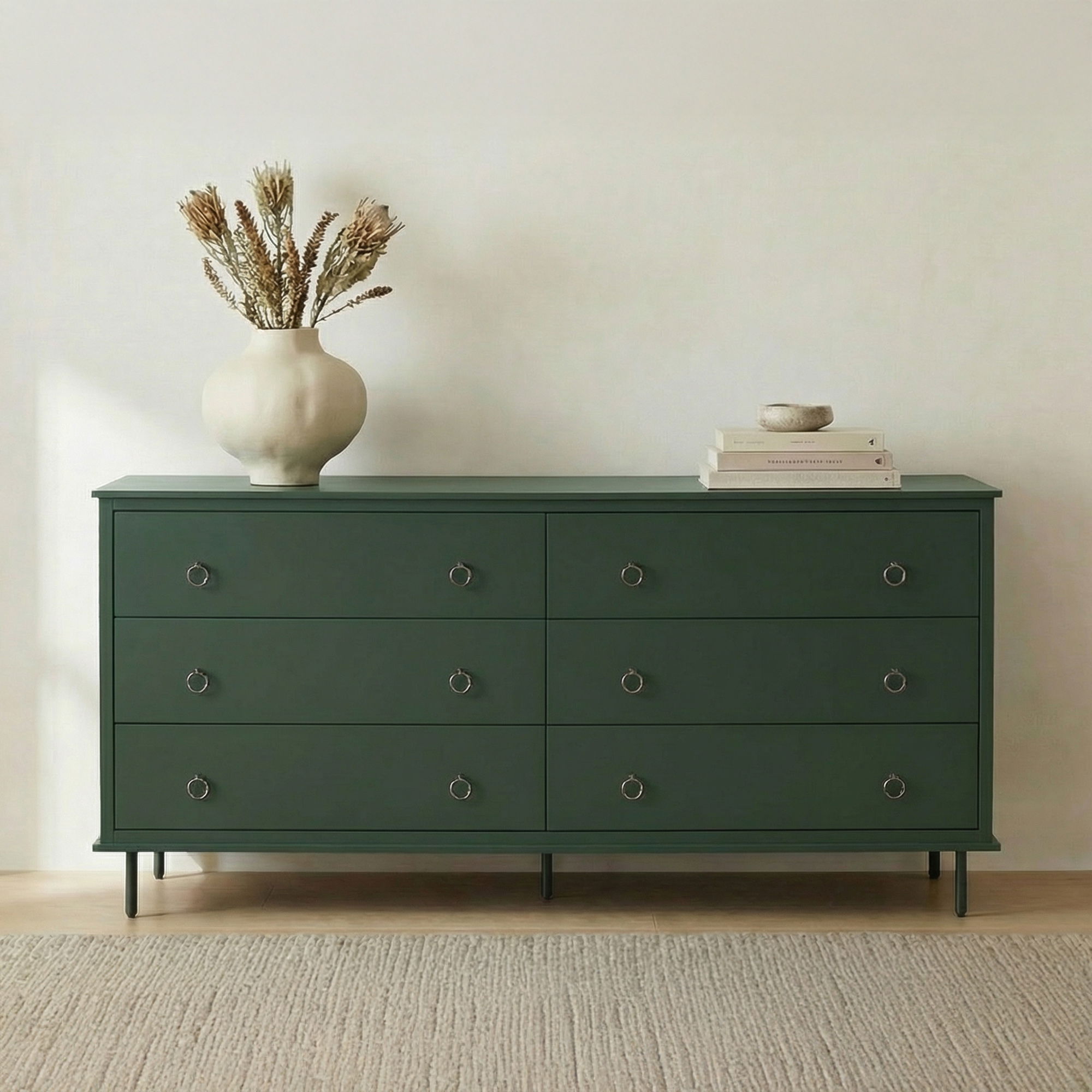 Reagan 6 Drawer Dresser Deep Green, by Moe's Home, 63" width x 30.25" height x 18.5" depth View 11