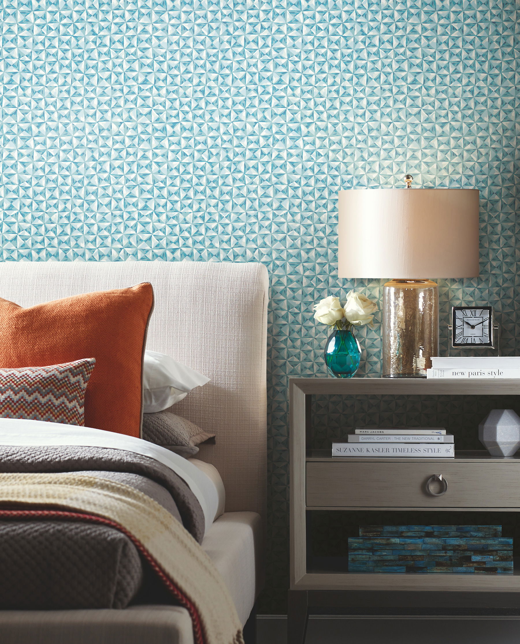 Teal Bijou Wallpaper, by York Wall, 27' length x 2'3" width x 0.02" depth View 2