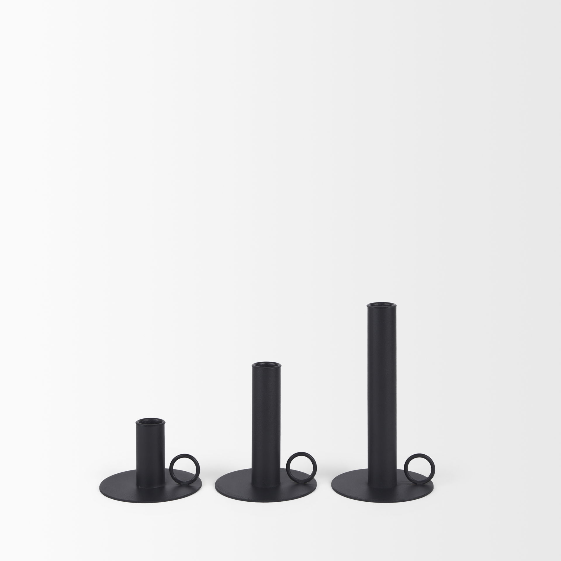 Noir Matte Black Metal Candle Holders (Set of 3), Candles & Candle Holder by Mercana, 3.94" length x 3.94" width x 7.08" height View 5