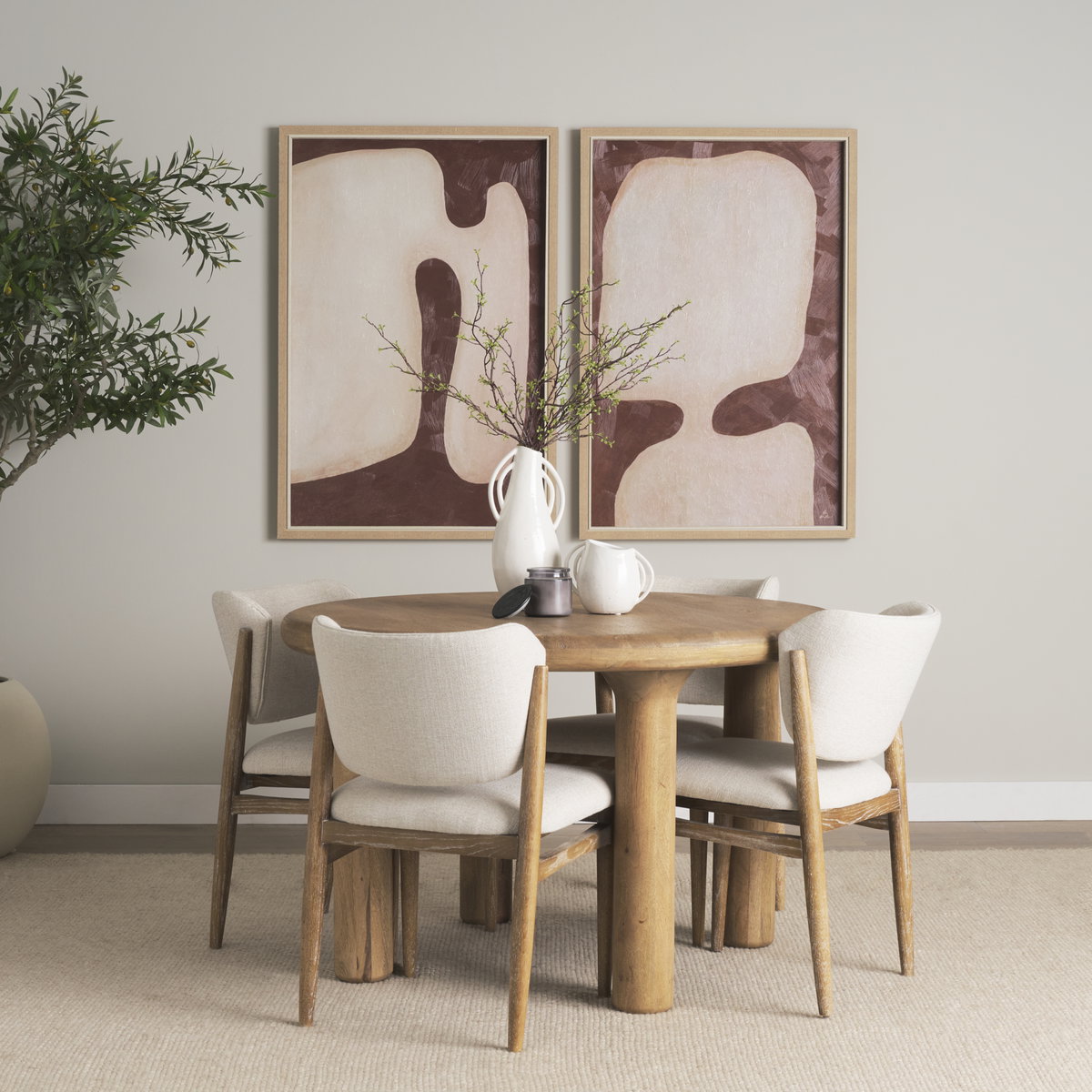 Soma 48' Light Brown Mango Wood Round Dining Table, by Mercana, 48" length x 48" width x 30" height View 3