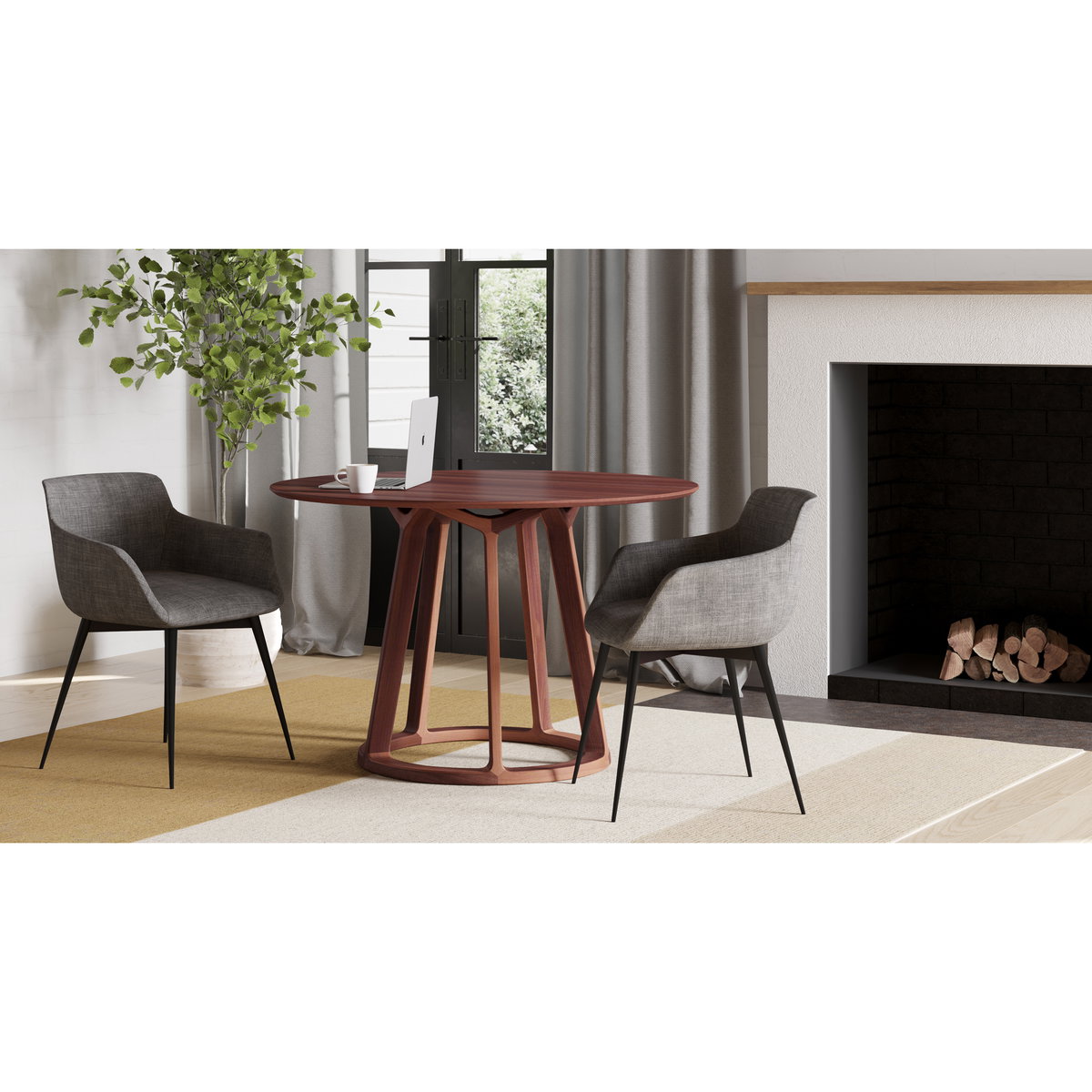 Aldo Round Dining Table Walnut, by Moe's Home, 47" width x 30" height x 47" depth View 4