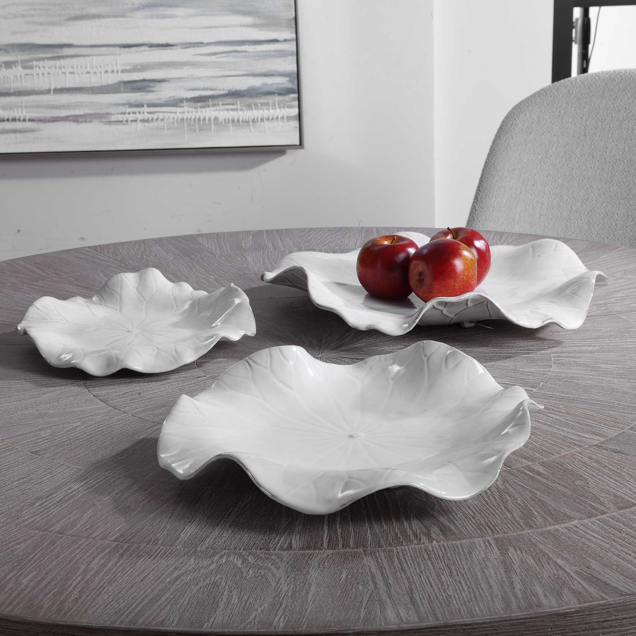 Abella Ceramic Wall Decor Set/3 White, Sculptural Wall Art by Uttermost, 17.87" width x 17.87" height x 3.87" depth View 4