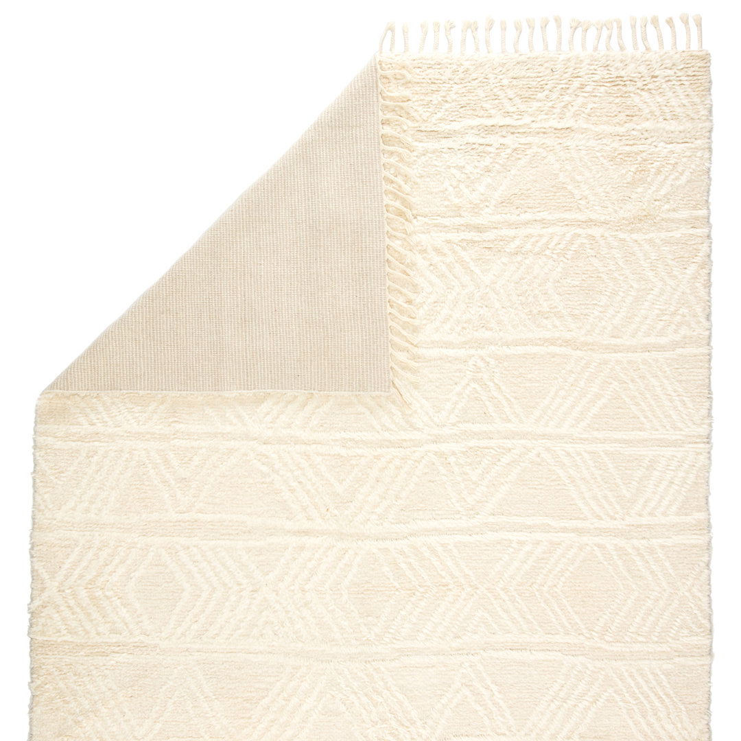 Akka Hand-Knotted Solid Cream Area Rug (8'x11') large image 