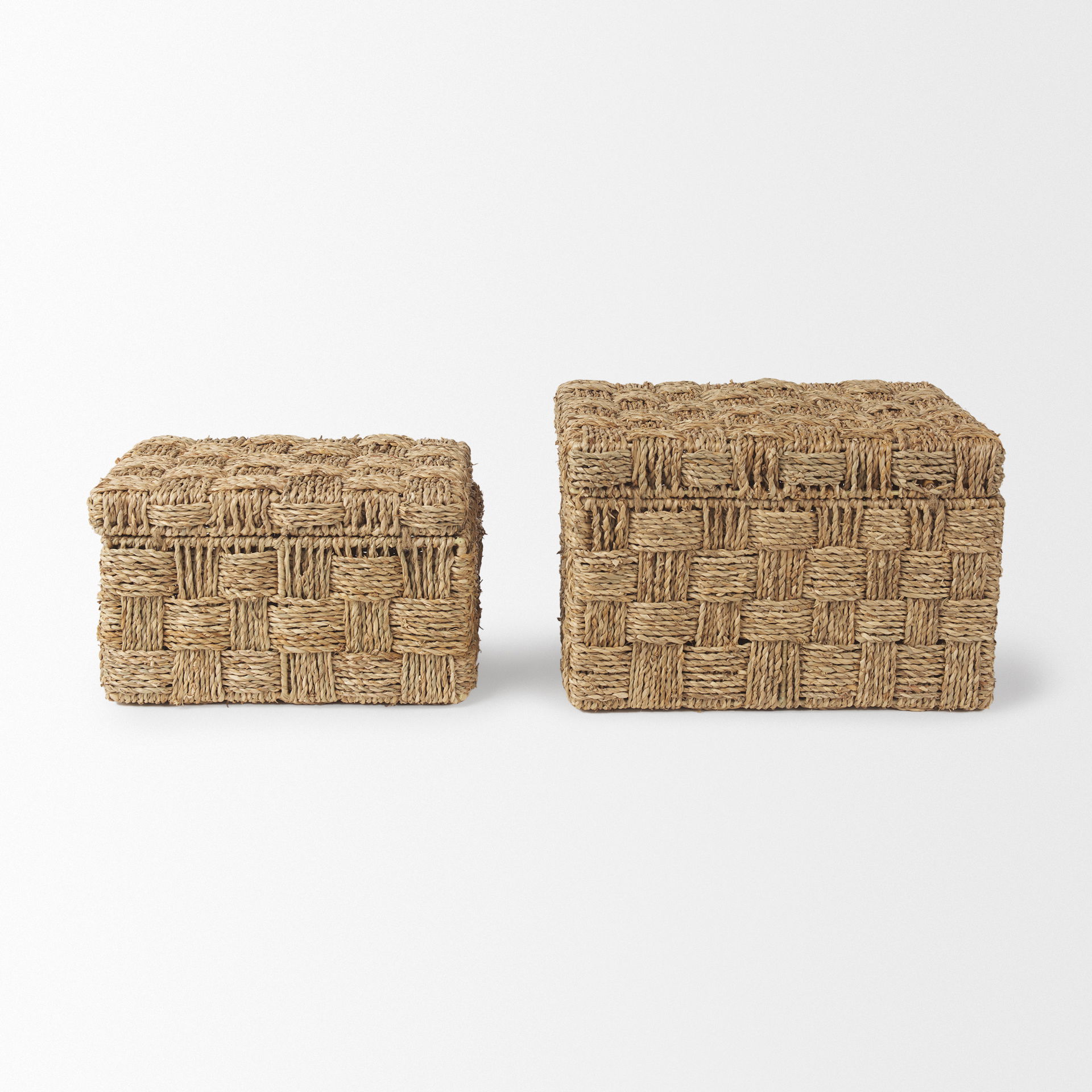 Hanalei Set of 2 Seagrass Boxes with Lids, by Mercana, 11.42" length x 7.48" width x 7.48" height View 6