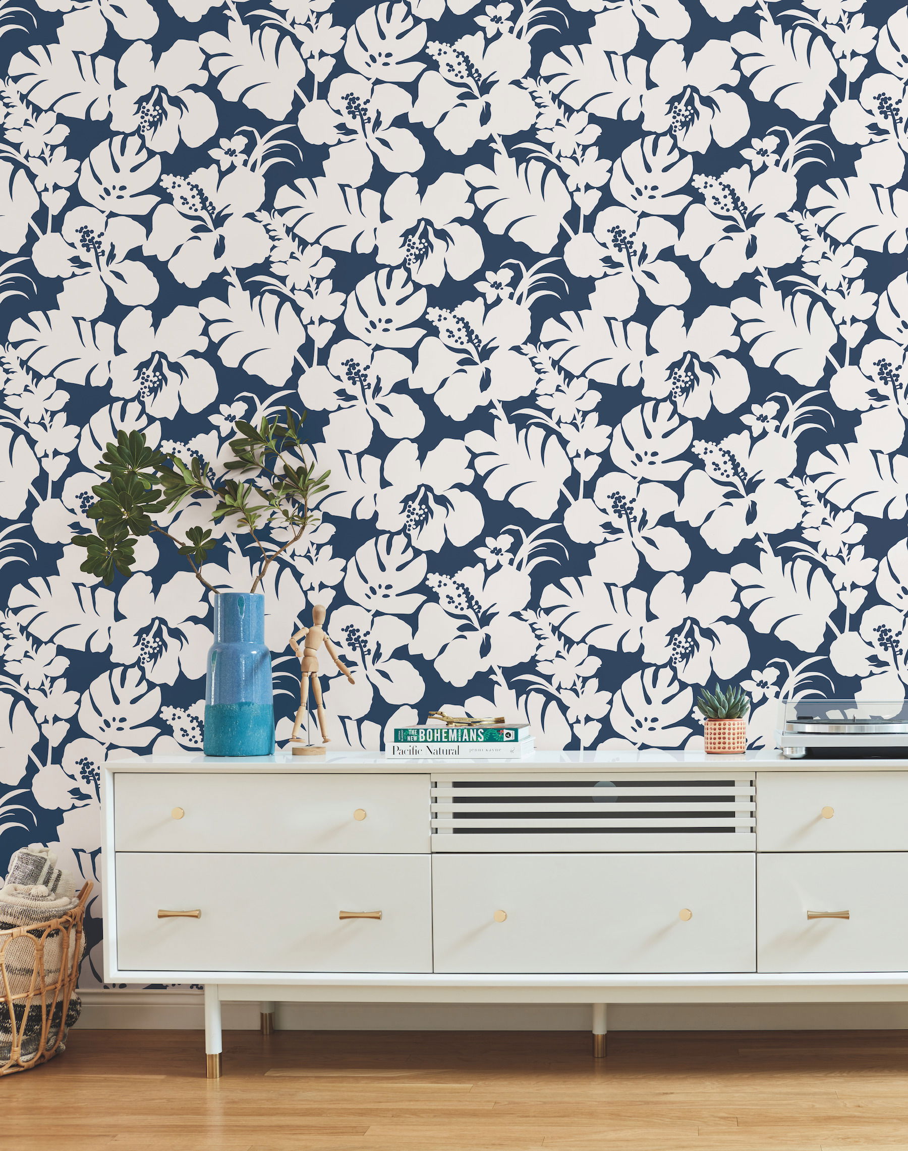 Hibiscus Arboretum Navy Wallpaper, by York Wall, 33' length x 1'8.5" width x 0.02" depth View 2