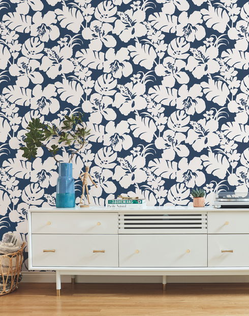 Hibiscus Arboretum Navy Wallpaper