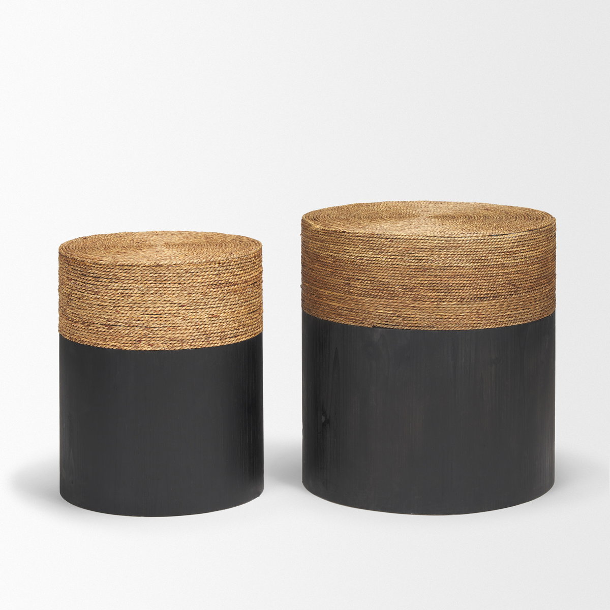 Wenopa Matte Black Wood with Natural Jute Accent Tables, Side & End Table by Mercana, 33.5" length x 18.75" width x 19.75" height View 5