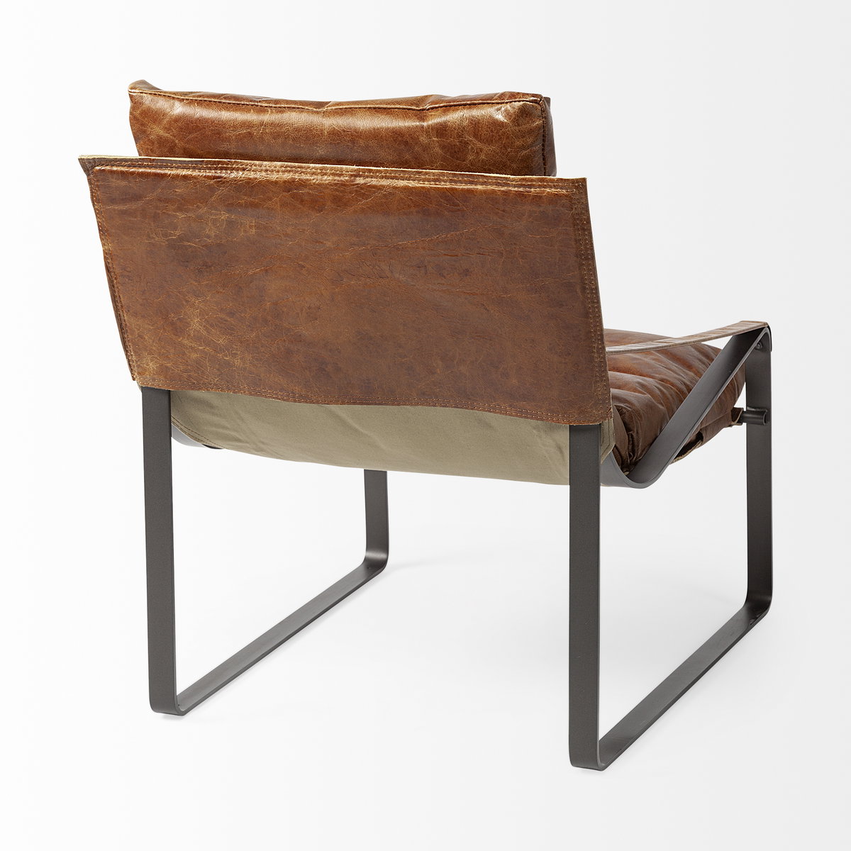 Hornet I  Brown Leather Unibody Seat with Black Metal Frame Accent Chair, by Mercana, 27" length x 35" width x 36" height View 7
