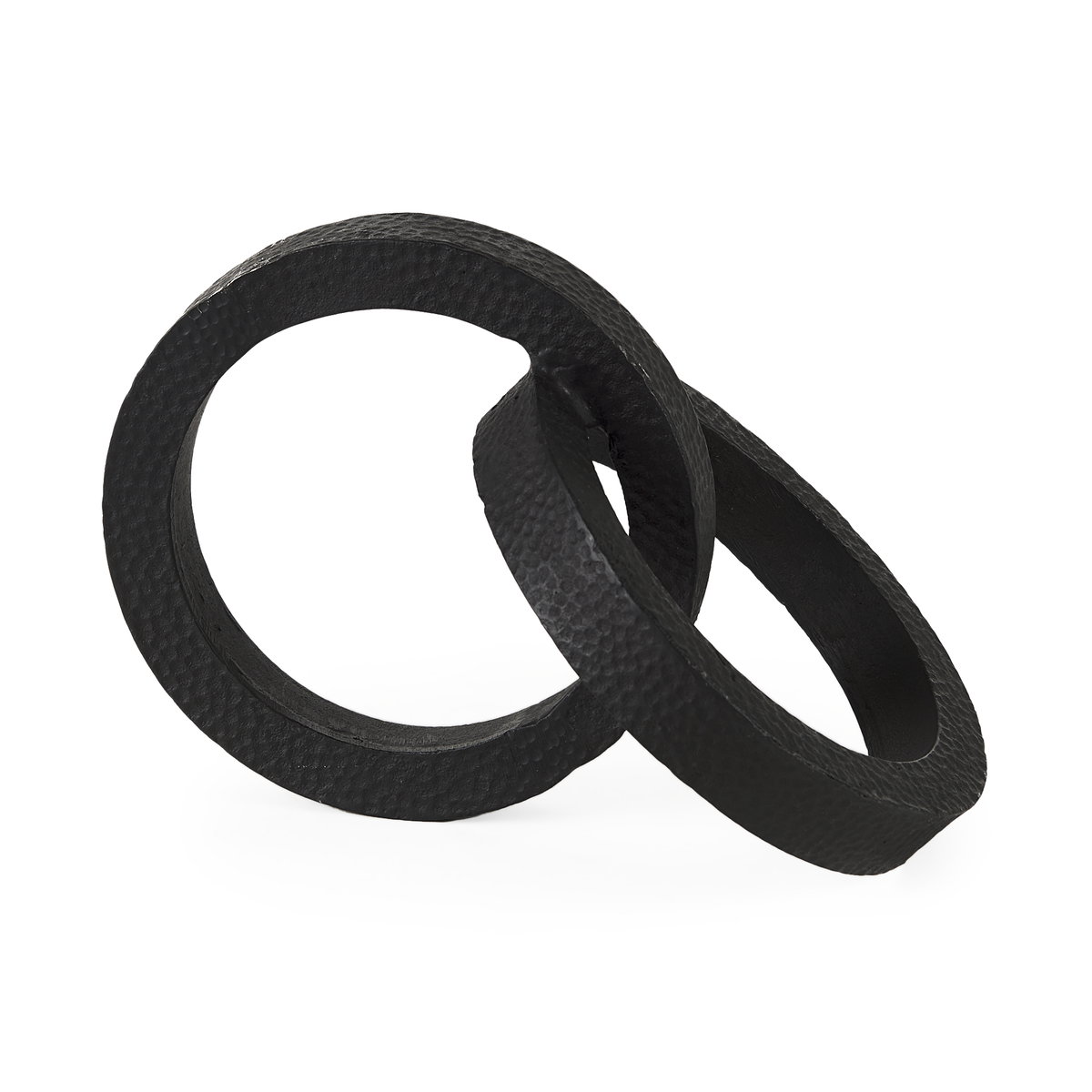 Rafiki Two Blackened Hammered Finish Metal Conjoined Circles, Decorative Object by Mercana, 7.87" length x 5.91" width x 5.91" height View 1