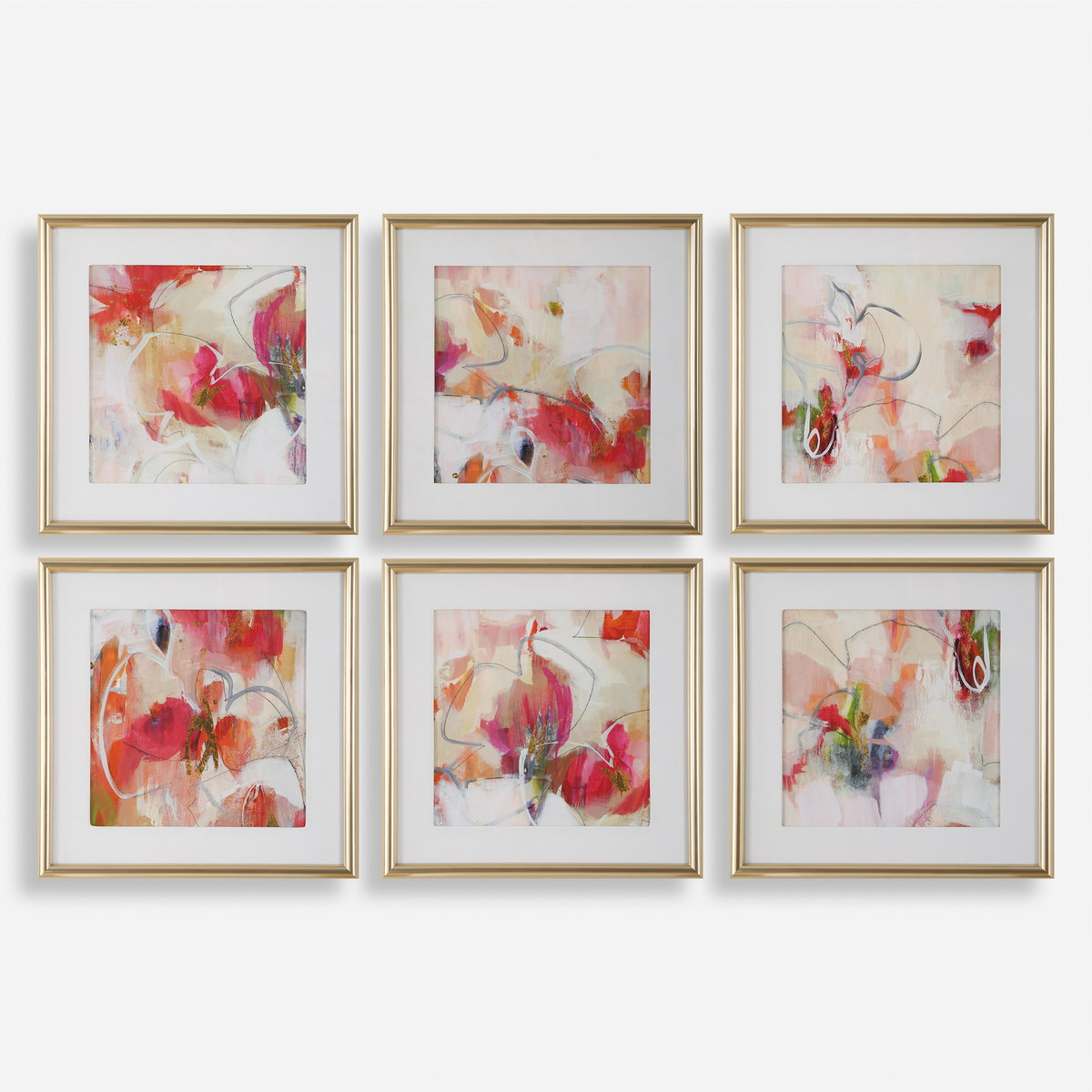 Fresh Start Red Abstract Prints Set/6, by Uttermost, 17" width x 17" height x 1.25" depth View 1
