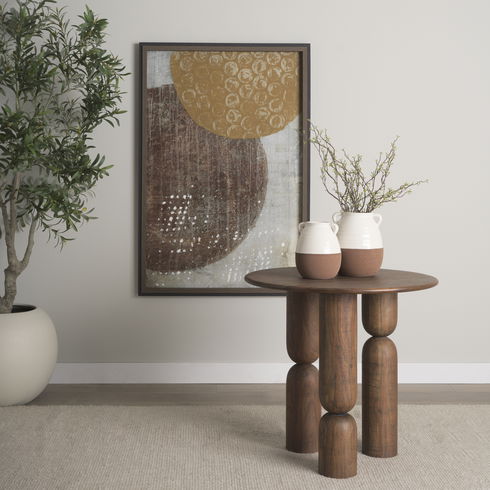 Sonel Pedestal Medium Dark Brown Acacia Wood Foyer Table