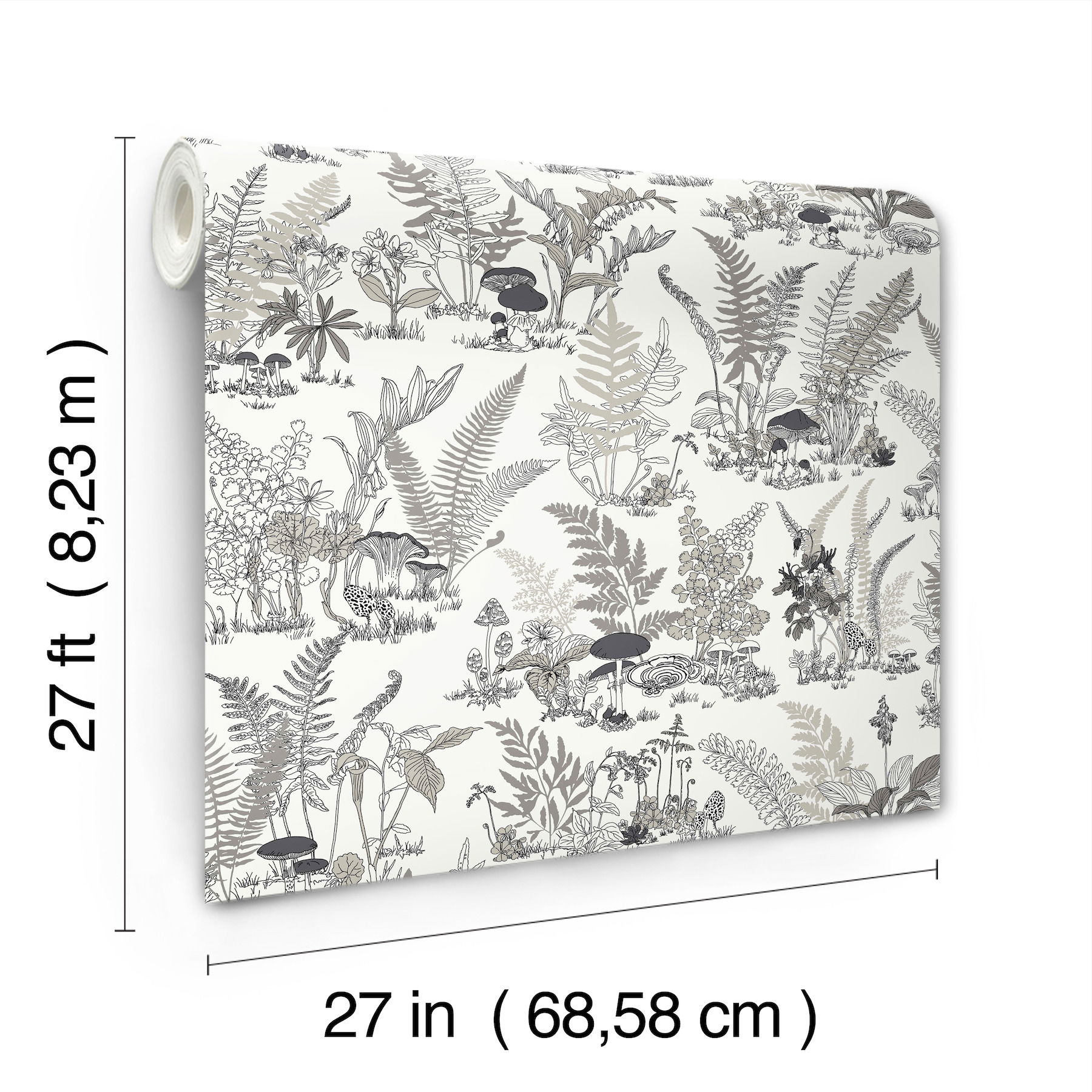 Mushroom Garden Toile Black & Grey Wallpaper, by York Wall, 27' length x 2'3" width x 0.02" depth View 8
