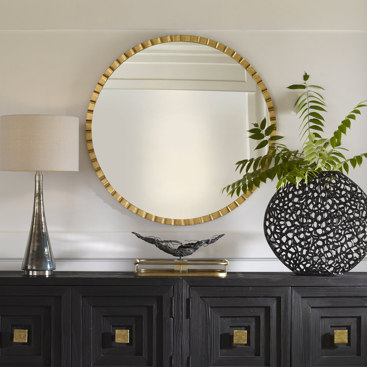 Dandridge Gold Round Mirror, by Uttermost, 3'6" width x 3'6" height x 1.38" depth View 2