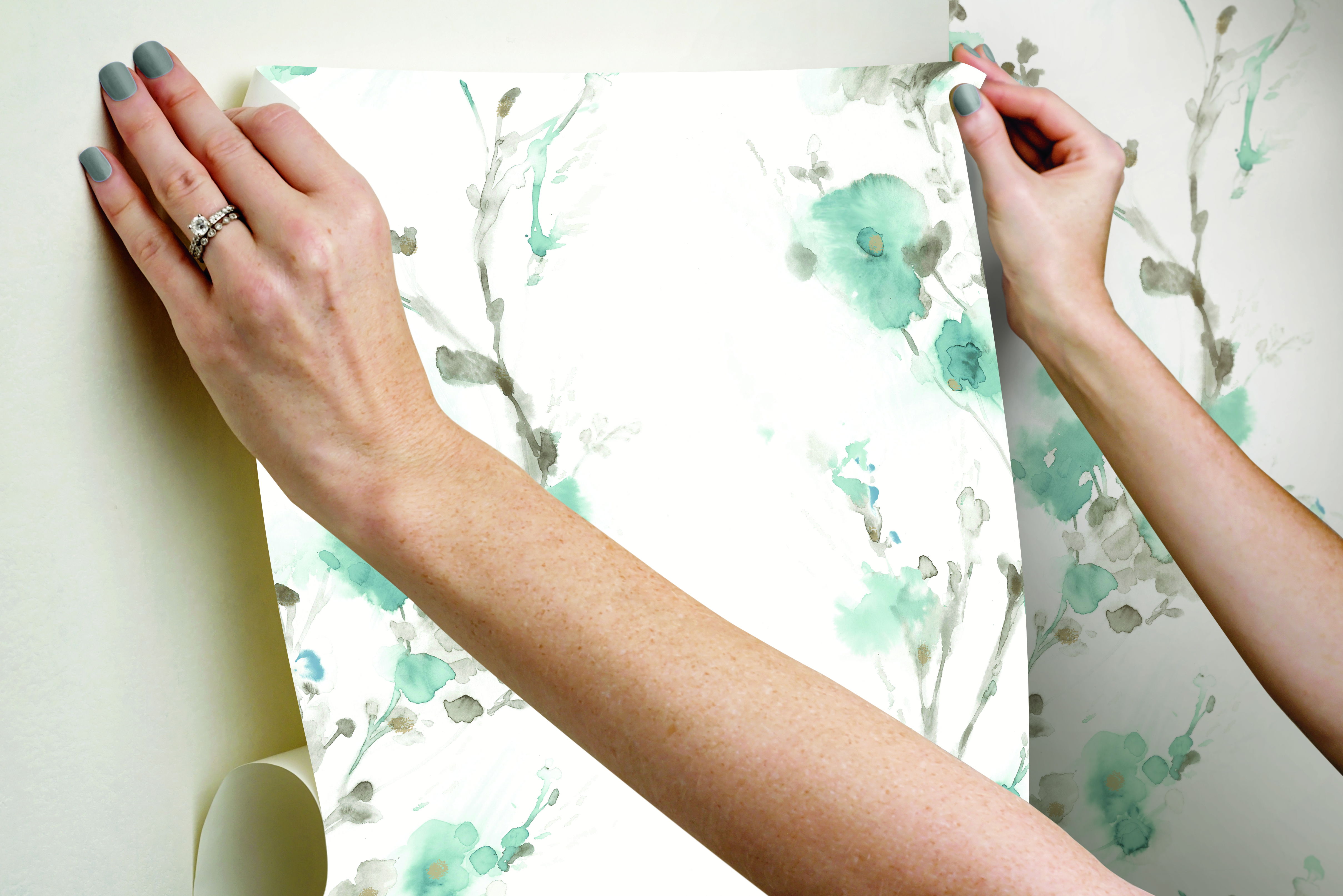 Charm Teal Peel & Stick Wallpaper large image 