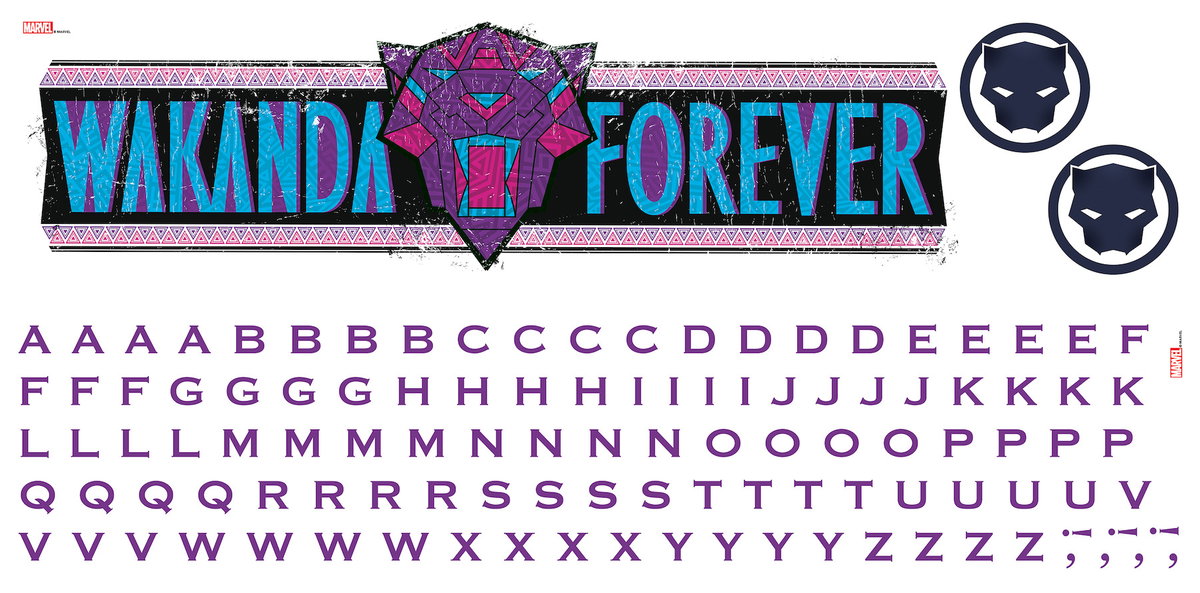 Wakanda Forever Wall Decals W/ Alphabet, by York Wall, 3' length x 8.62" width x 0.02" depth