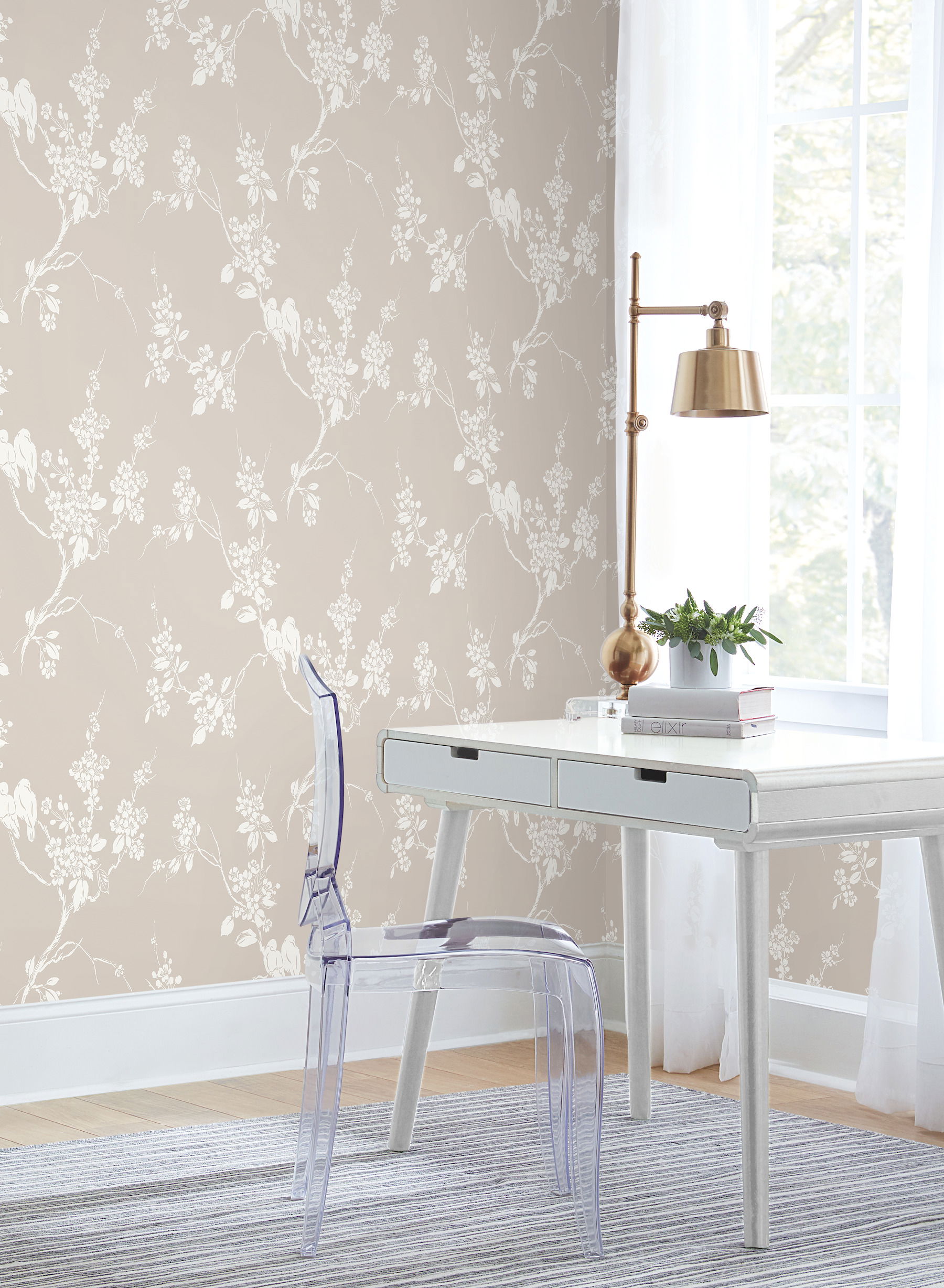 Imperial Blossoms Branch Taupe Wallpaper large image 