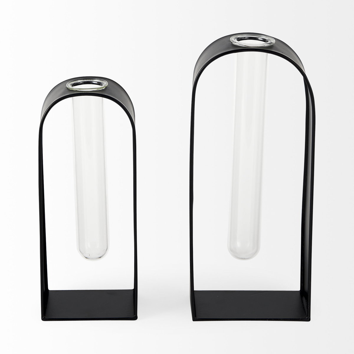 Boyer  Black Metal with Glass Set of Two Test Tube Decorative Objects, by Mercana, 5.12" length x 2.96" width x 12.01" height View 3