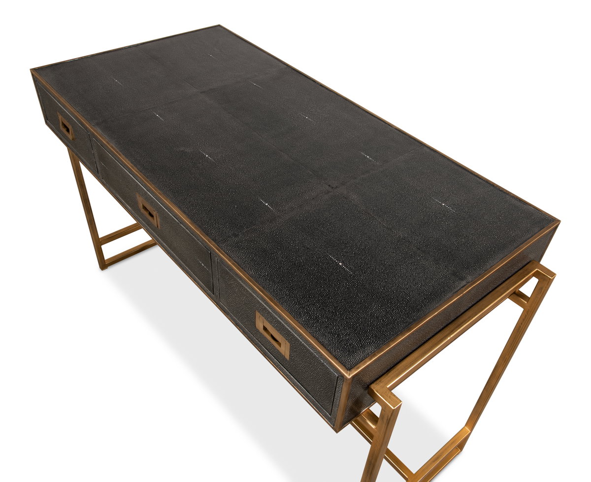 Grey Leather Shagreen Desk, by Sarreid, 1'10" length x 4'1" width x 2'7" height View 10