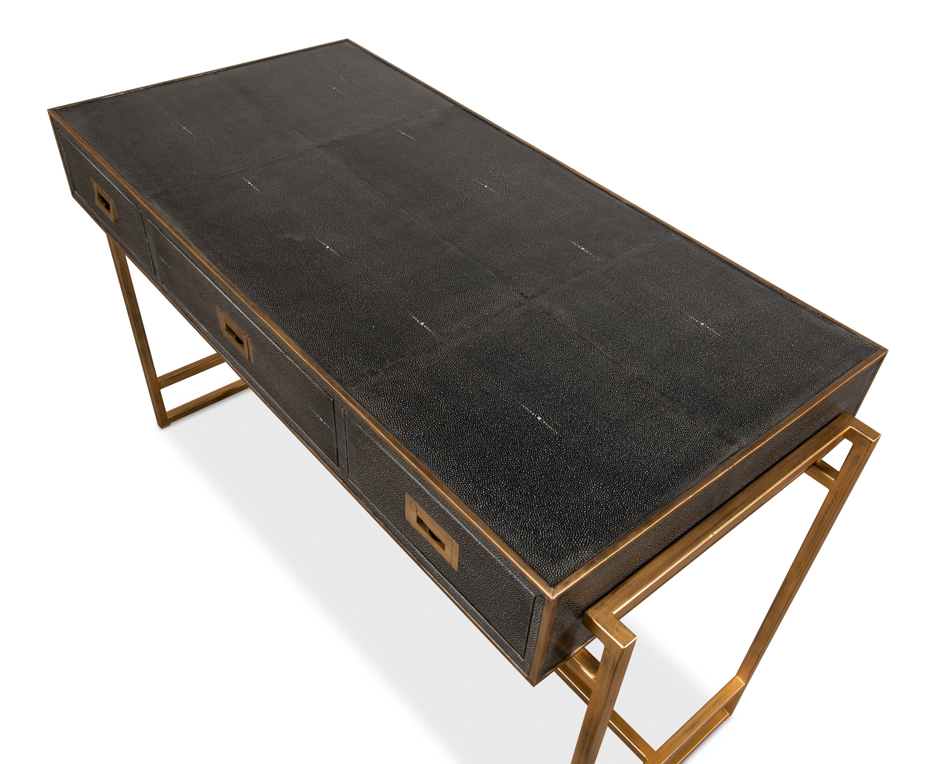 Grey Leather Shagreen Desk, by Sarreid, 49" length x 22" width x 31" height View 10