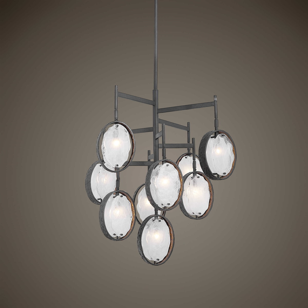 Maxin Dark Bronze 9 Light Chandelier, by Uttermost, 29.75" width x 30" height x 29.75" diameter x 29.75" depth View 3