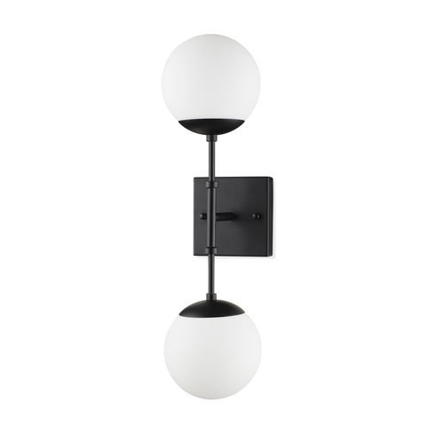 Edie Matte Black Metal with Frosted Glass Globes 2-Light Wall Sconce