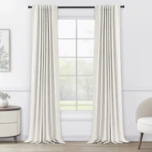 Online Designer Bedroom Graciella Thermal Insulated Faux Linen Textured 100% Blackout Curtains for Bedroom Living Room Back Tab/Rod Pocket (Set of 2)