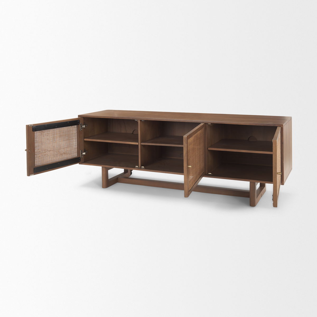 Grier 65' Medium Brown Wood with Cane Media Console, by Mercana, 65" length x 18.75" width x 23" height View 9